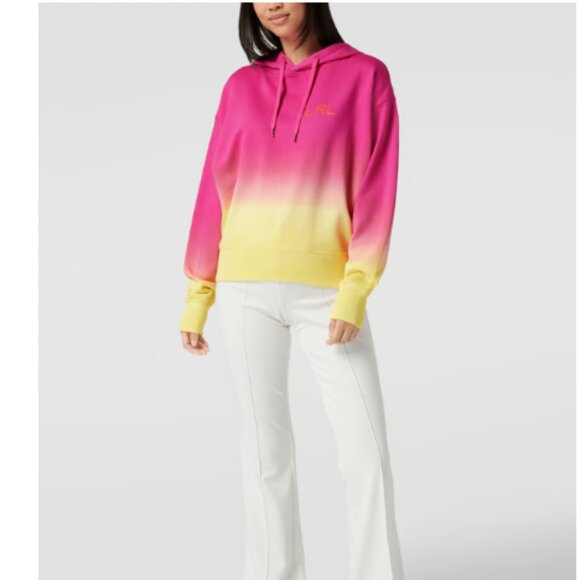Lauren Ralph Lauren Dip-Dyed French Terry Hoodie Pink/Yellow Size Medium Women - Picture 13 of 16